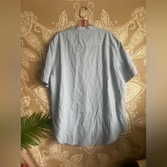 Cozy Earth Coastal Comfort Mock Neck Short Sleeve Button Down in Ocean Stripe - Picture 8 of 8